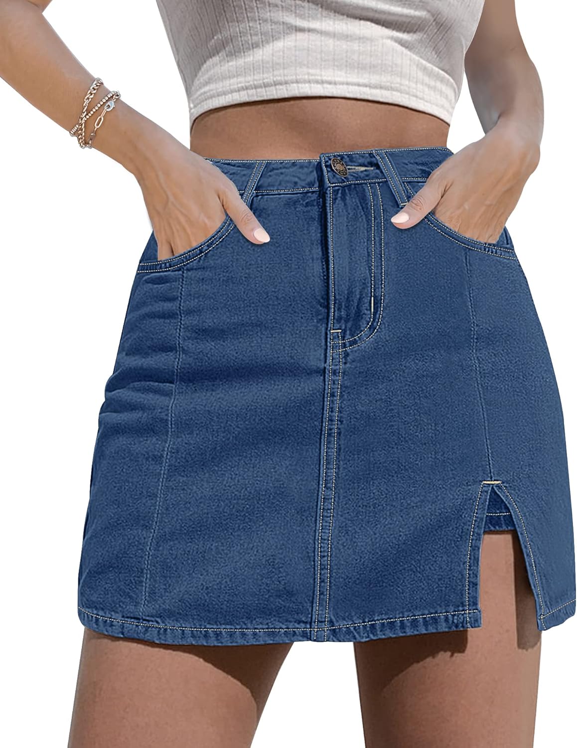 luvamia Skorts Skirts for Women Denim Mini Skirt Side Slit with High Waisted Jean Shorts Stretchy