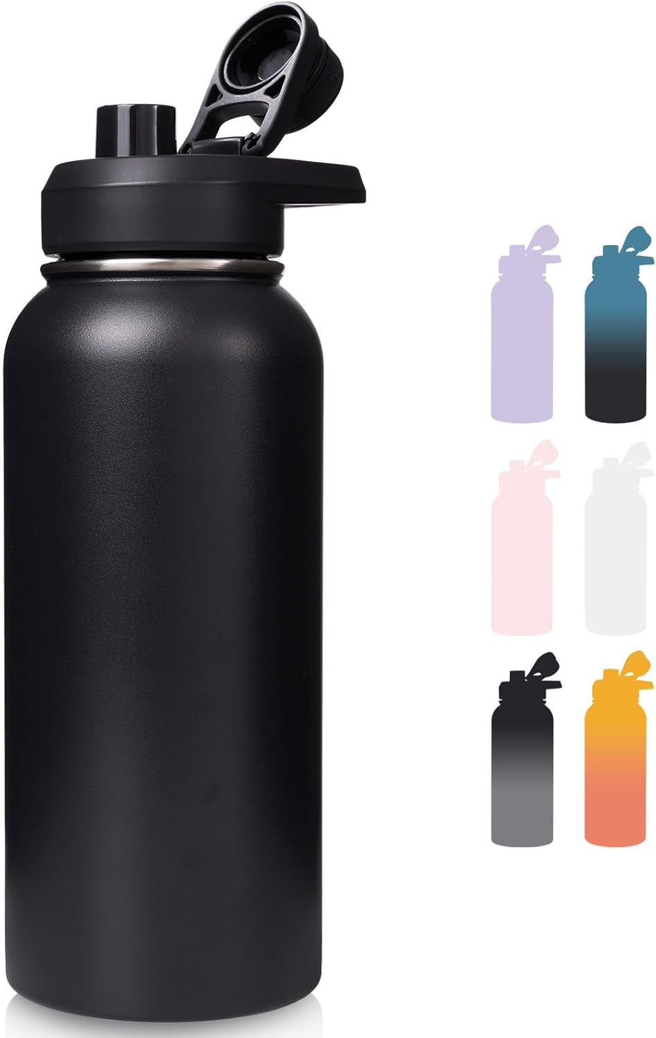 24 oz Insulated Water Bottle with Handle, 304 Stainless Steel Water Bottles with Wide Mouth, Double Wall Vacuum Sports Water Bottle, BPA Free, Keep Cold and Hot, Blue&Black