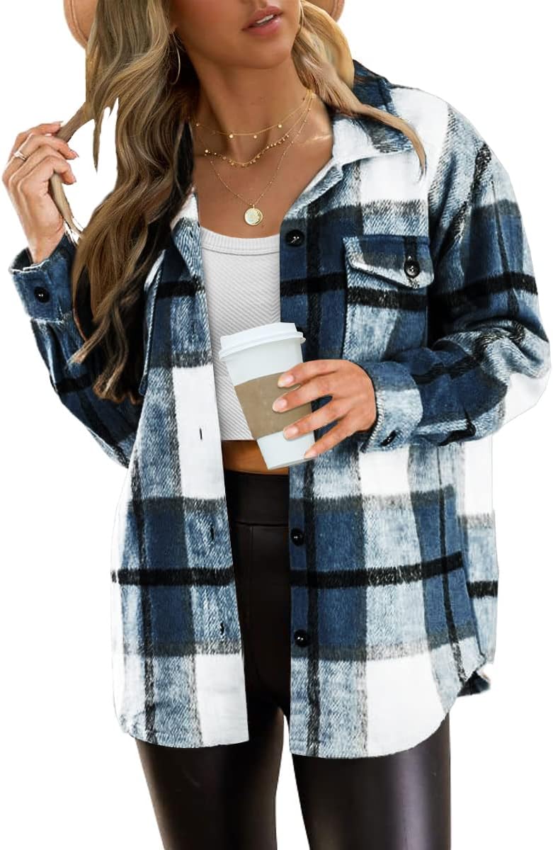 AUTOMET Shackets for Women Plaid Flannel Shirts Fall Winter Jackets Cute Tops Trendy Western Cowgirl Outfits Teen Girls Coats