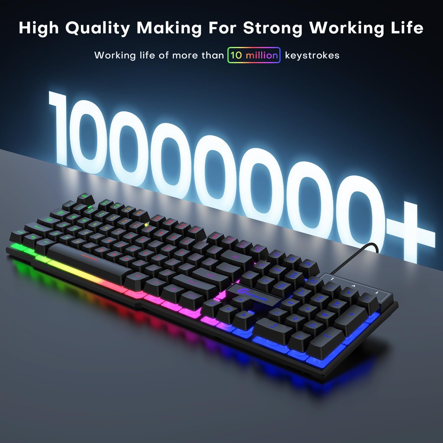 104 Keys Gaming Keyboard, Full Size LED Backlit Wired Keyboard with Multimedia Keys, Anti-Ghosting, Spill-Resistant Membrane Gaming Keyboard for PC Laptop