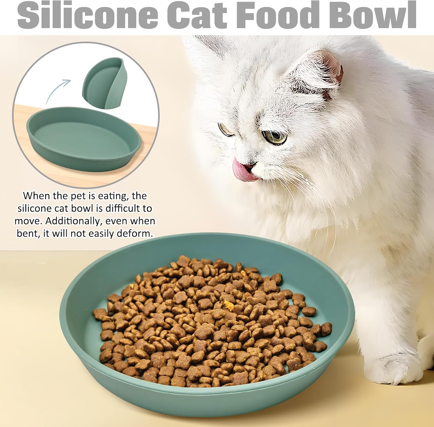 BNOSDM Silicone Cat Food Plate 2 Pack Shallow Dog Bowl Flat Puppy Feeding Dish for Small Dogs and Cats Whisker Fatigue Pet Plates for Dry and Wet Food (Green)