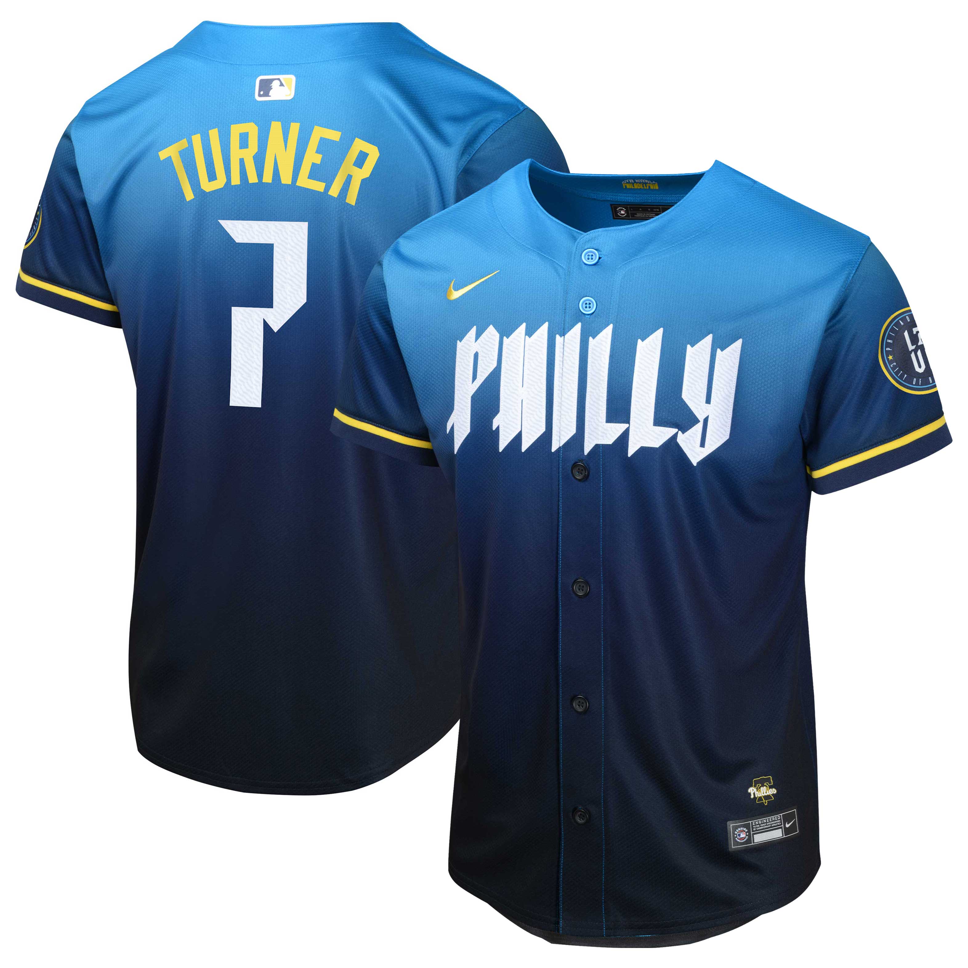 Youth Philadelphia Phillies Trea Turner Nike Blue 2024 City Connect Limited Player Jersey