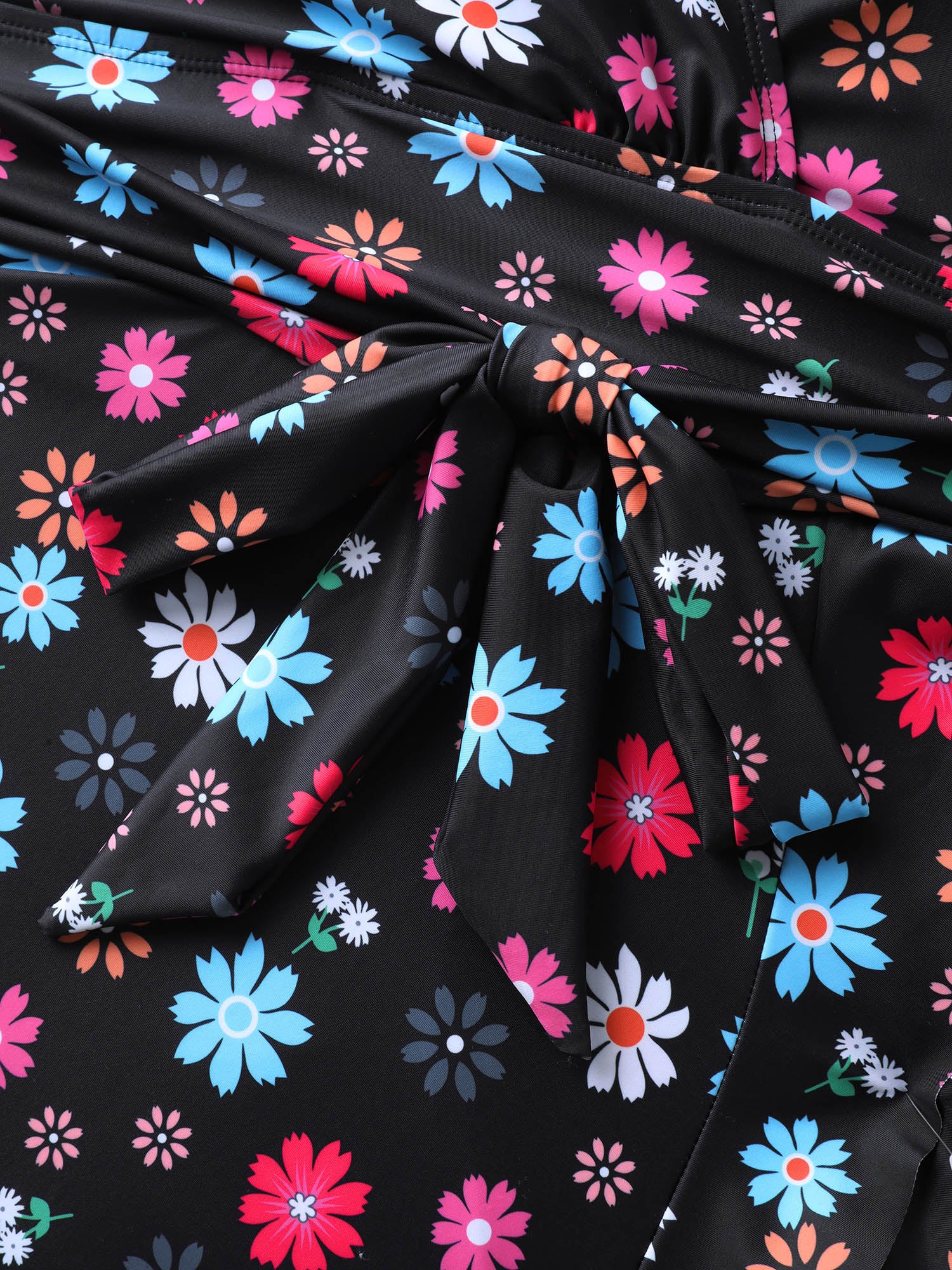 Colorful Floral Print Fit Flare Swim Dress