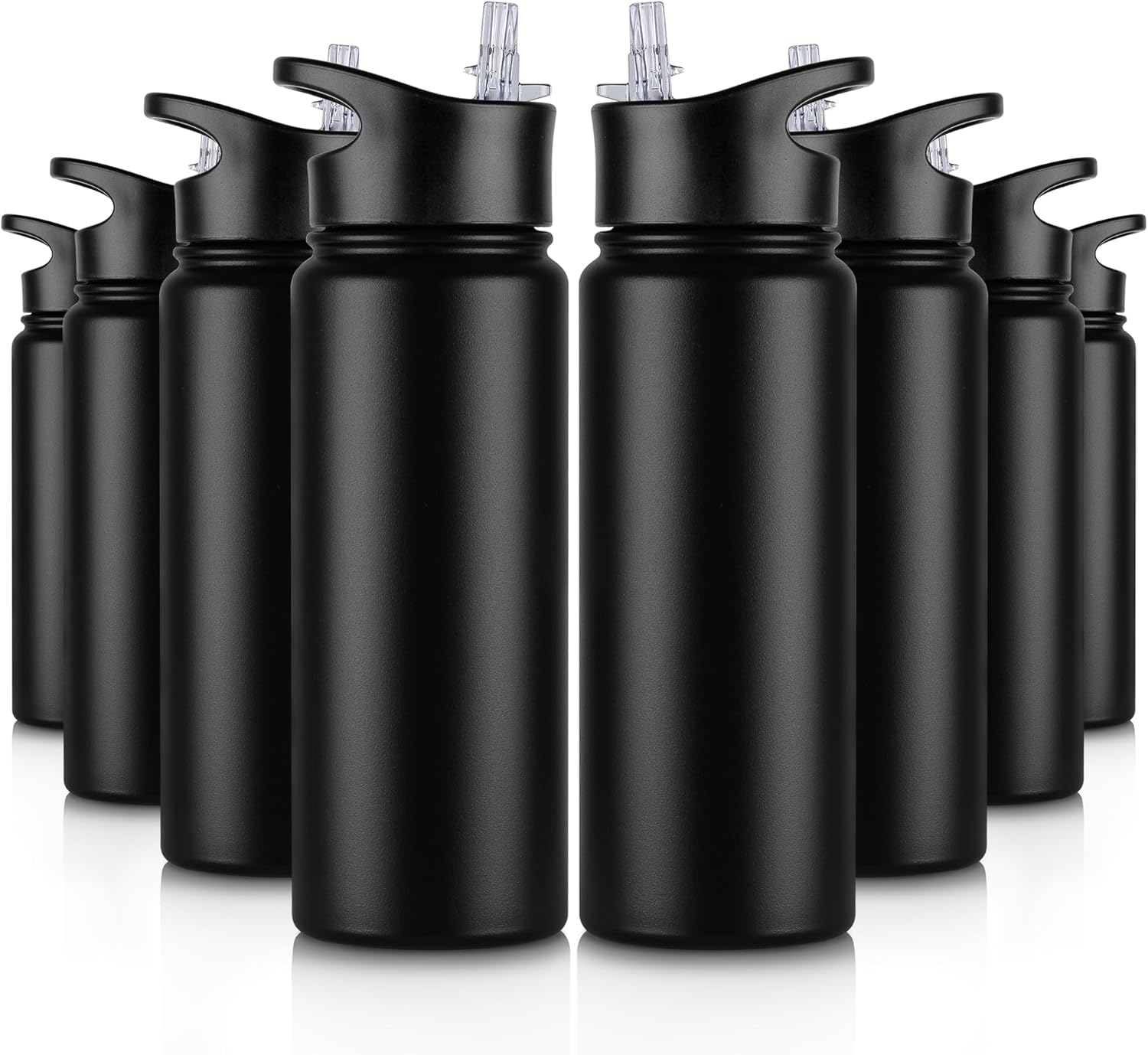 40 oz Insulated Water Bottle with Straw, Stainless Steel Sports Water Bottles with 2 Lids (Straw and Wide Mouth lid), Double Wall Vacuum, Leakproof, BPA-Free, Black