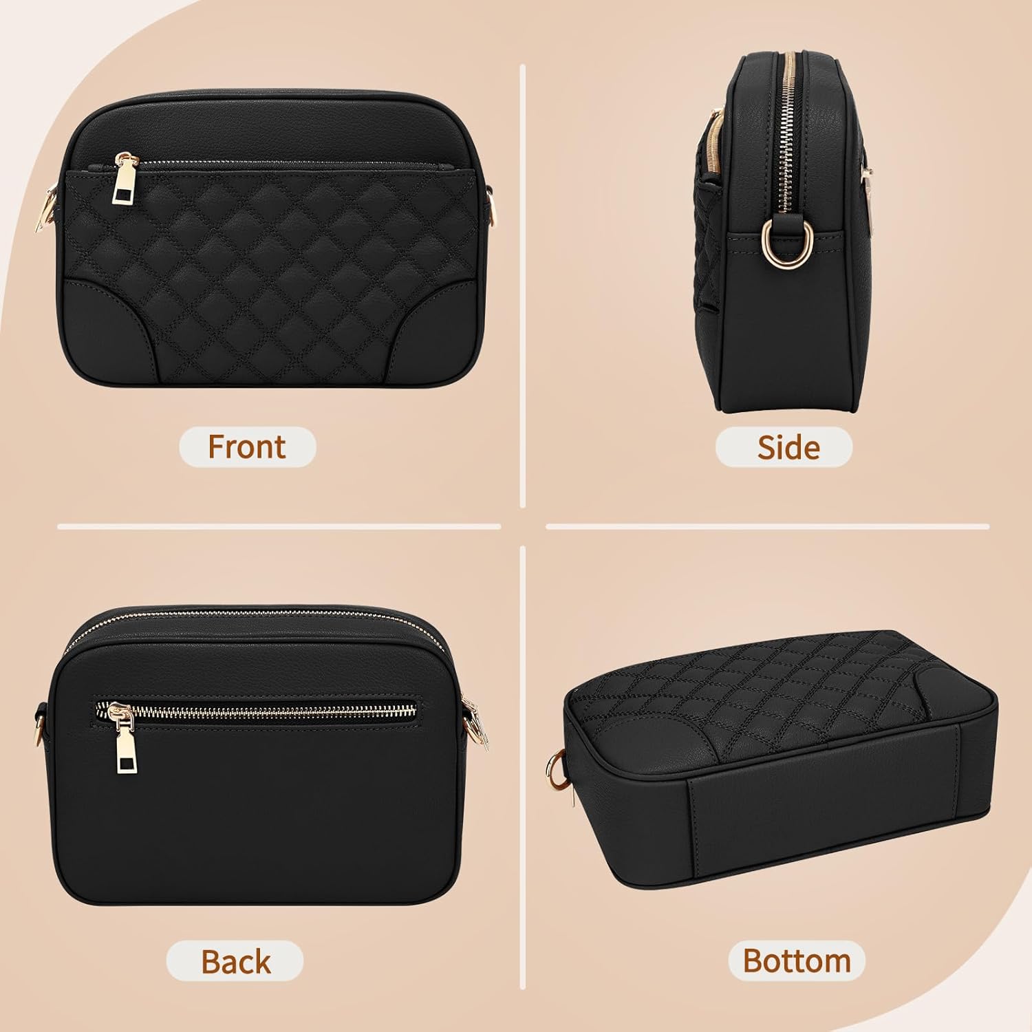 FYY Small Crossbody Bags for Women Quilted Vegan Leather Crossbody Purses for Women Travel with Adjustable Shoulder Strap