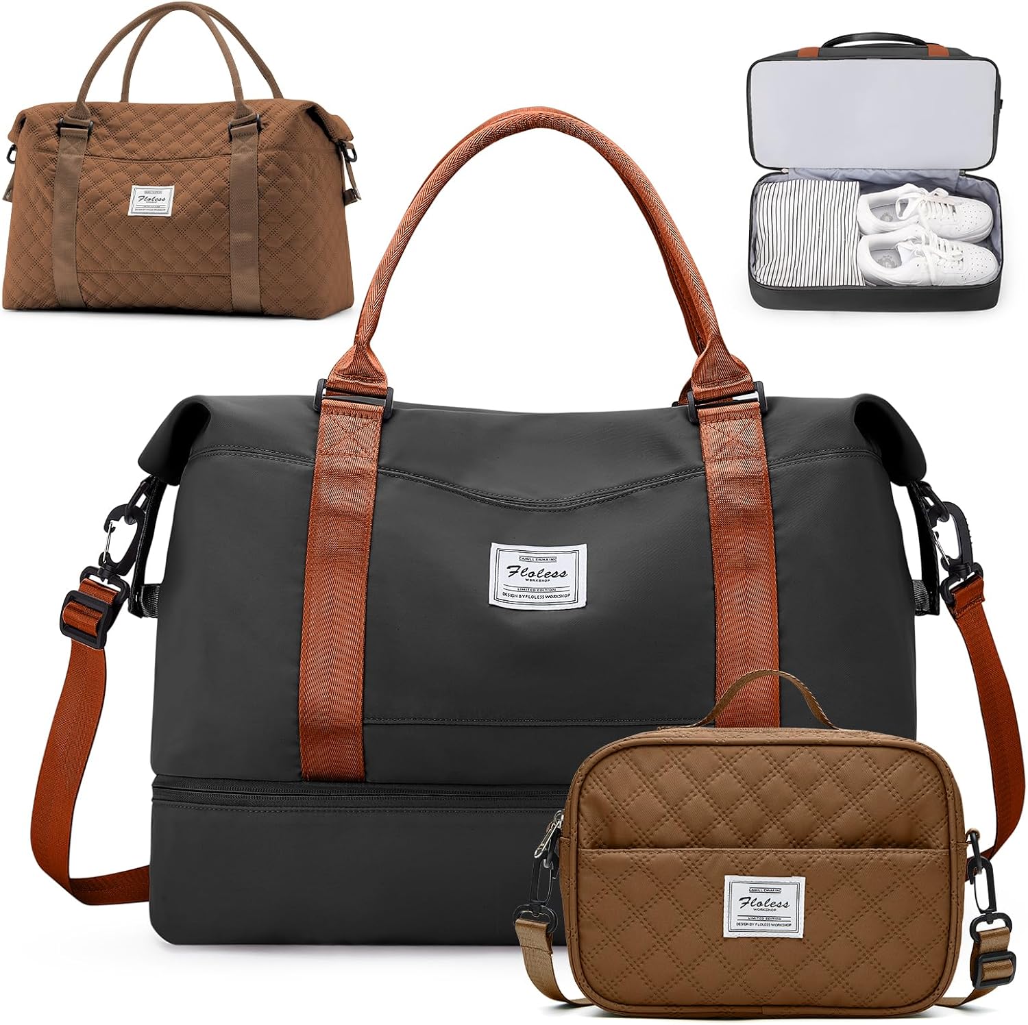 Weekender Bags for Women,Personal Item Travel Bag with Shoes Compartment,Overnight Travel Duffel Bag with Toiletry Bag