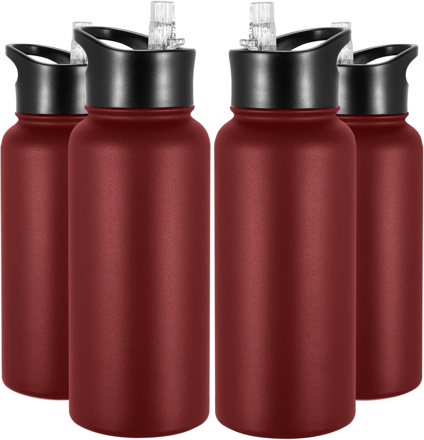 40 oz Insulated Water Bottle with Straw, Stainless Steel Sports Water Bottles with 2 Lids (Straw and Wide Mouth lid), Double Wall Vacuum, Leakproof, BPA-Free, Black