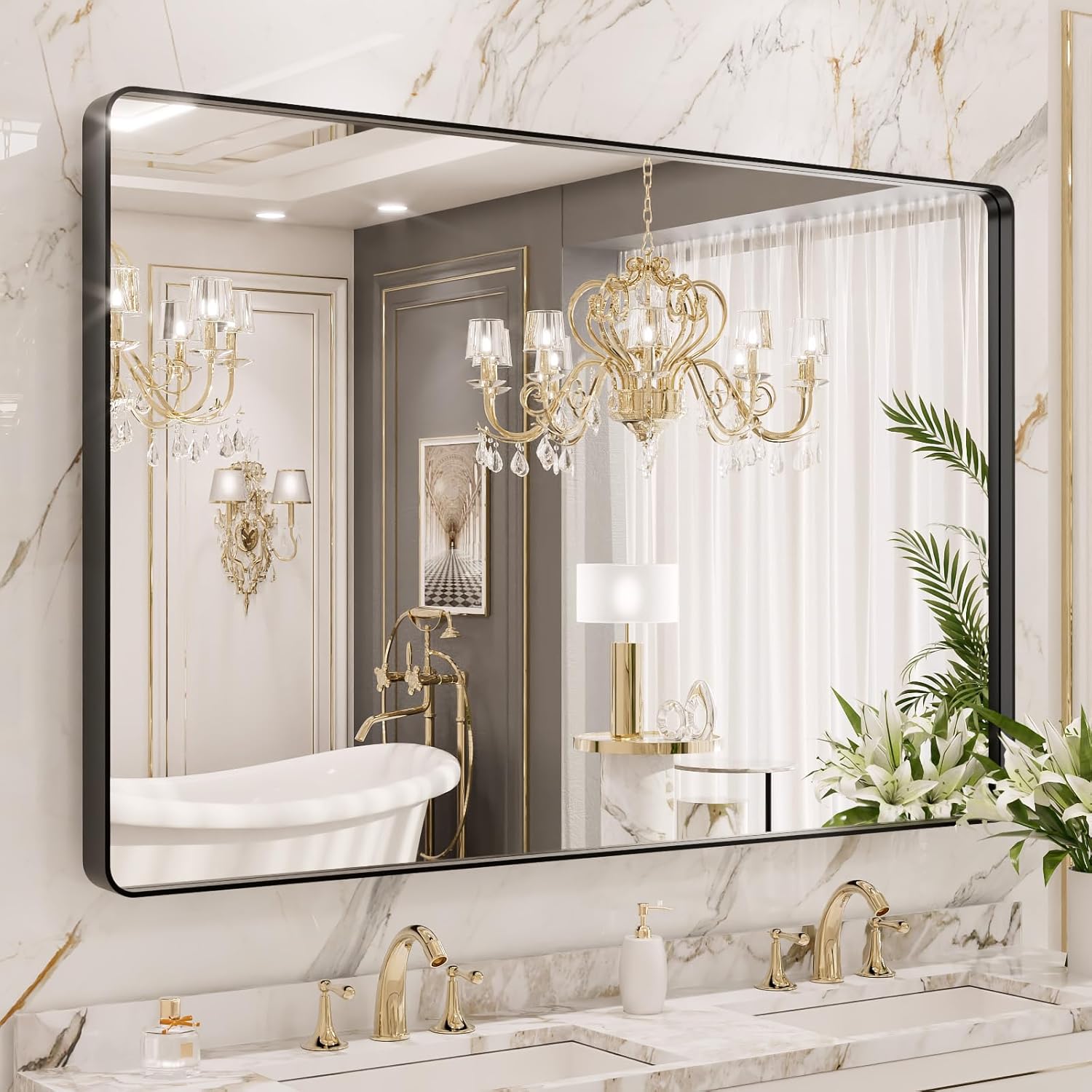 LOAAO 40X36 Inch Black Metal Framed Bathroom Mirror for Wall, Matte Black Bathroom Vanity Mirror Farmhouse, Anti-Rust, Tempered Glass, Hangs Horizontally or Vertically