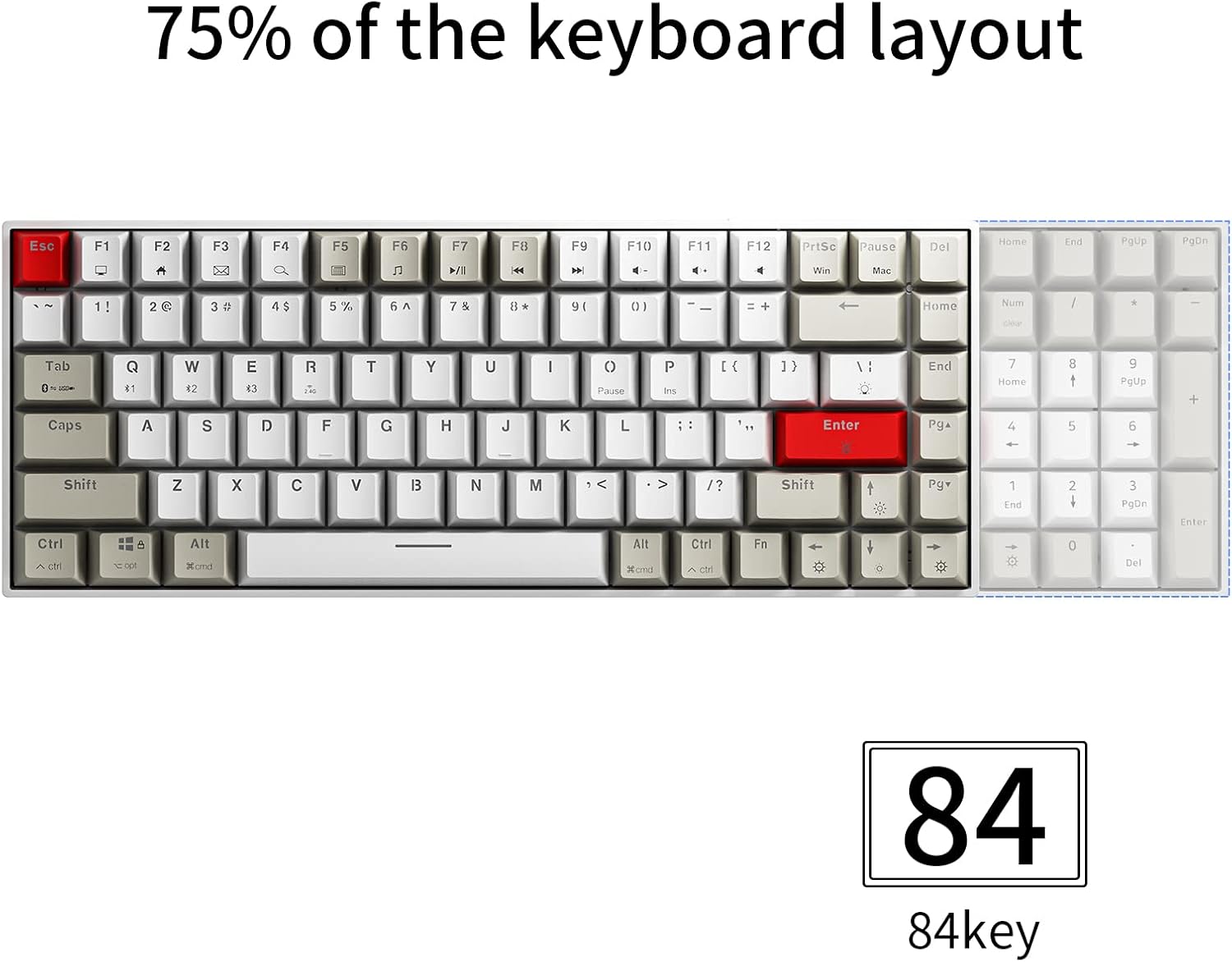 Newmen GM840 Wireless Mechanical Keyboard,Wired/Bluetooth/2.4G 75% Compact RGB Backlit Hot Swappable Mini Gaming Keyboard,USB C 84 Keys Small Computer Keyboards for PC/Laptop/Win/Mac,Red Switches