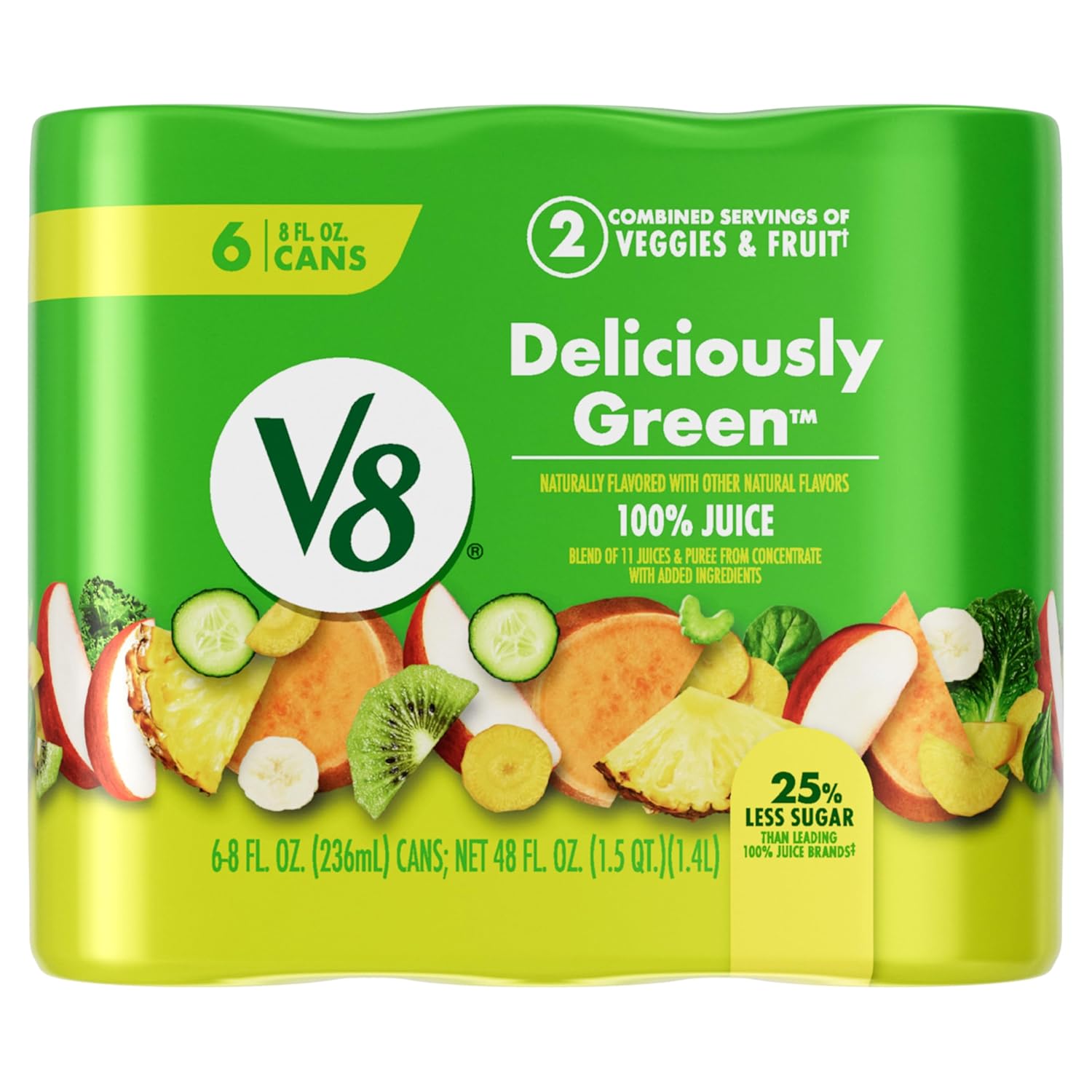 V8 Deliciously Green 100% Fruit and Vegetable Juice, 8 fl oz Can (24 Pack)