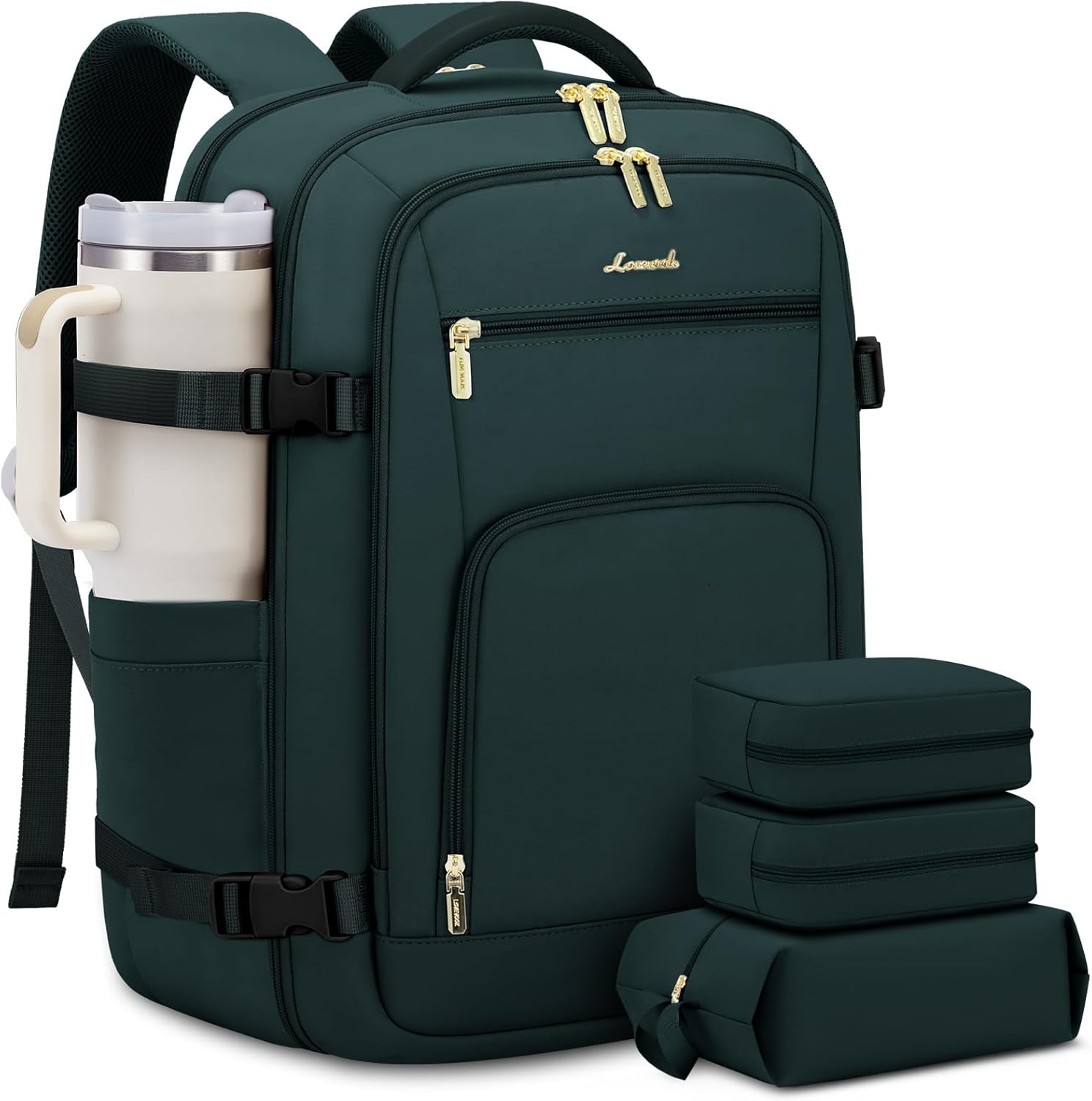 LOVEVOOK Travel Backpack For Women, 40L Carry On Backpack Flight Approved, TSA Personal Item Travel Bag Fits 17 Inch Laptop, Business Weekender Overnight Waterproof Daypack With 2 Cubes, Grey-Pink