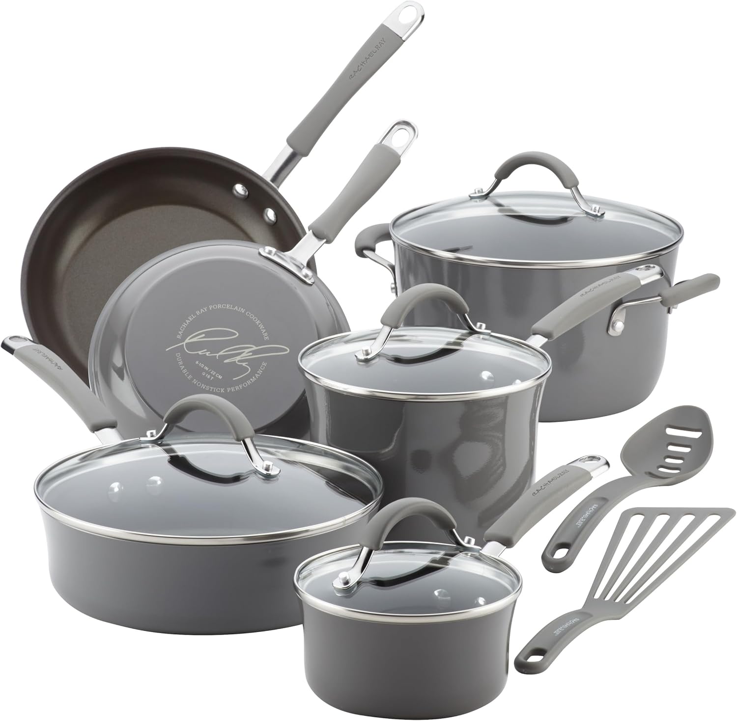 Rachael Ray Cucina Nonstick Cookware Pots and Pans Set, 12 Piece, Agave Blue