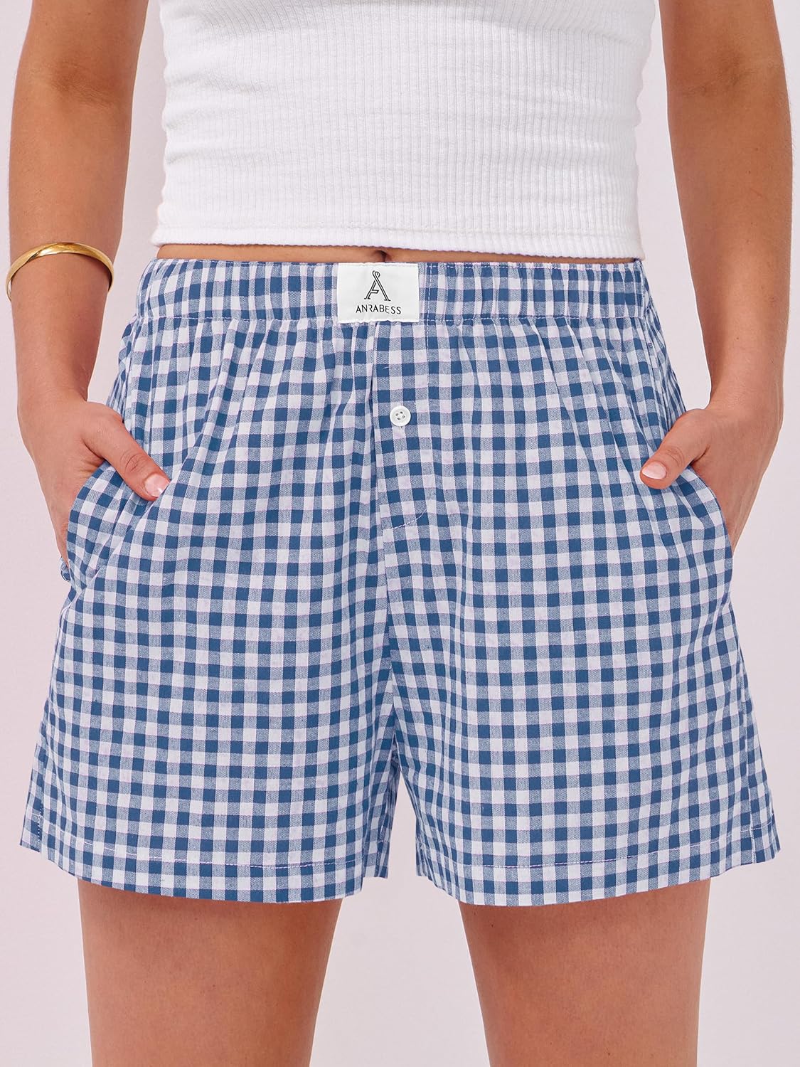 ANRABESS Boxer Shorts for Women Gingham Pajama 2026 Summer Casual Lounge Sleep Plaid Shorts Y2K Beach Bottoms