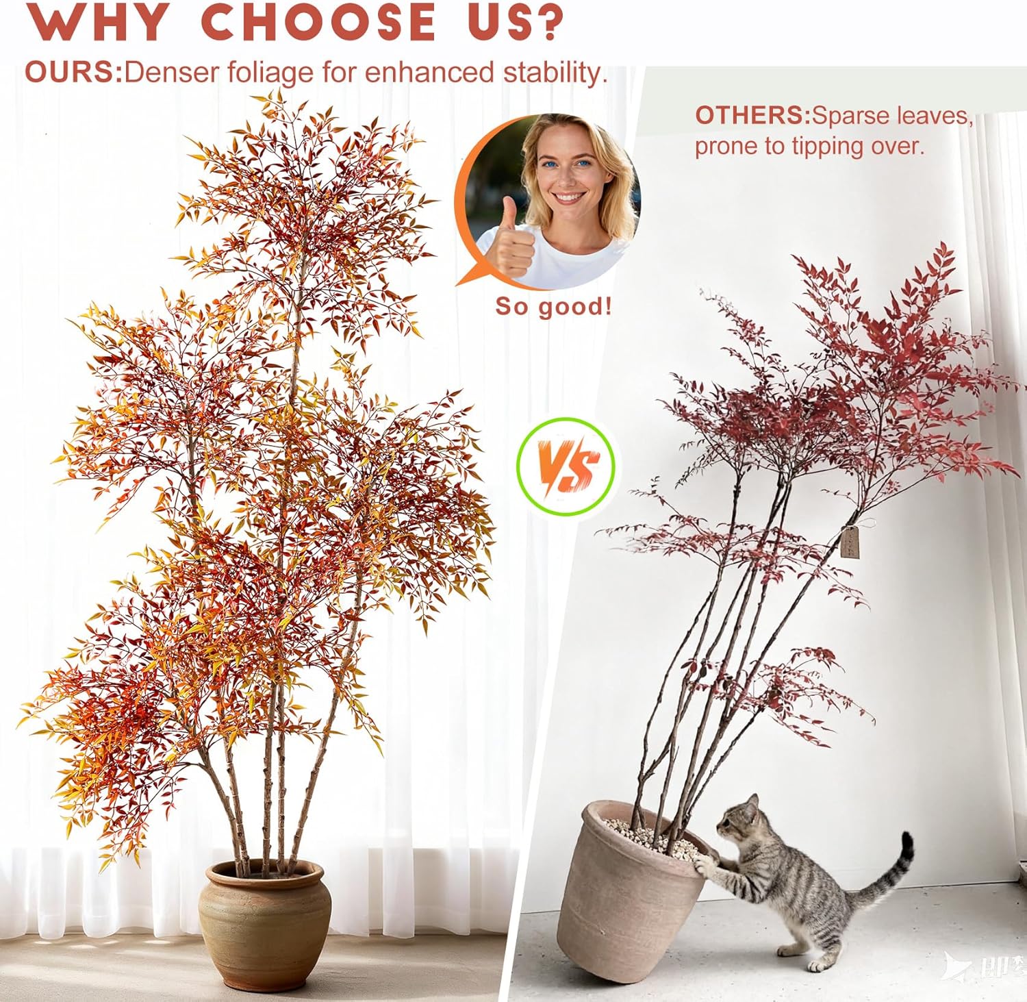 Faux Bamboo Plant Artificial Nandina Tree 7.2FT Artificial Plants Realistic 90% Better Coverage Faux Plant Bamboo Plants Faux Floor Plant in Pot for Home & Office Decor (Red, 7.2ft)