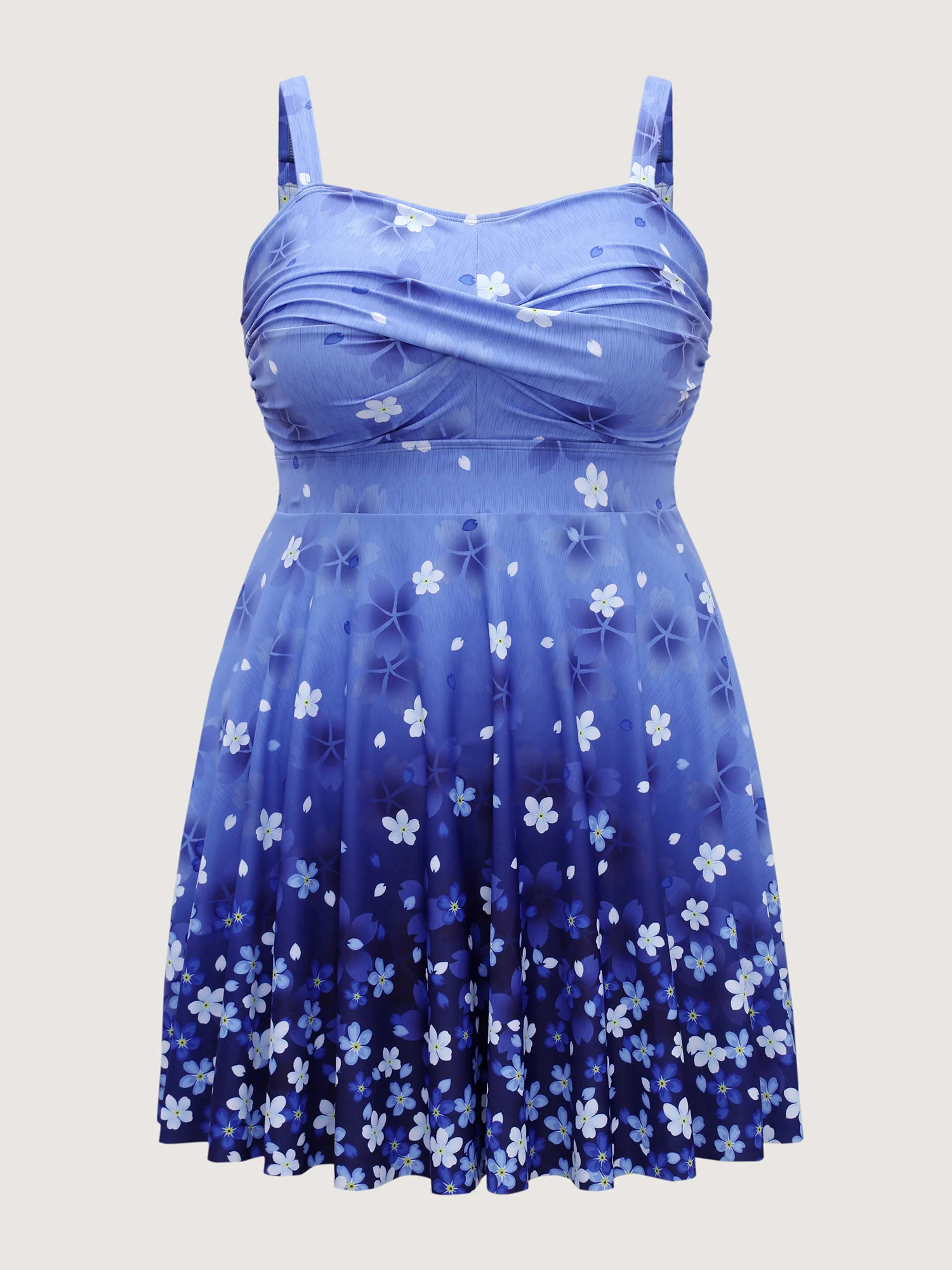 Floral Print Twist Front Ombre Swim Dress