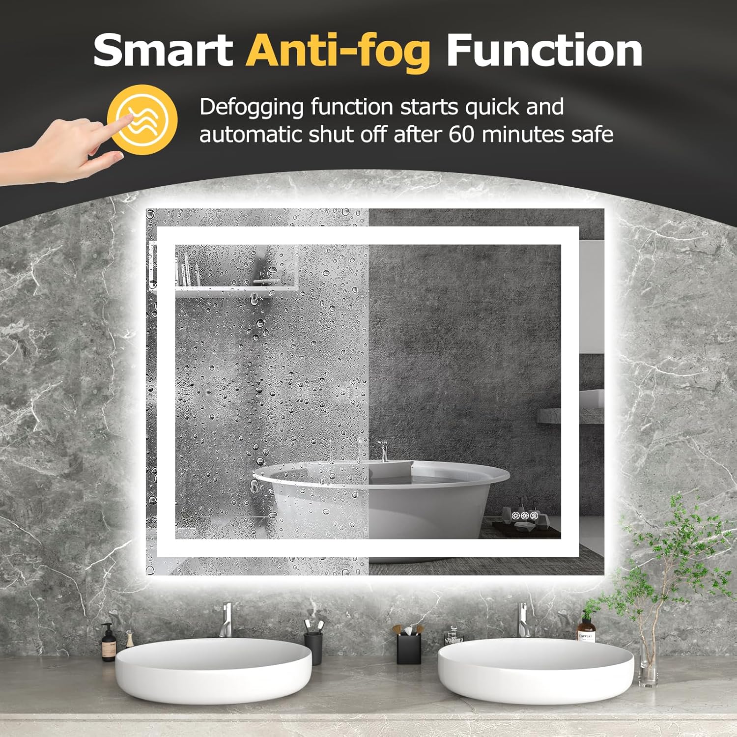 40X32 LED Bathroom Mirror with Lights, Anti-Fog, Dimmable, Backlit + Front Lit, Smart Bathroom Vanity Mirror, Memory Function, Shatterproof, Tempered Glass (Horizontal/Vertical)