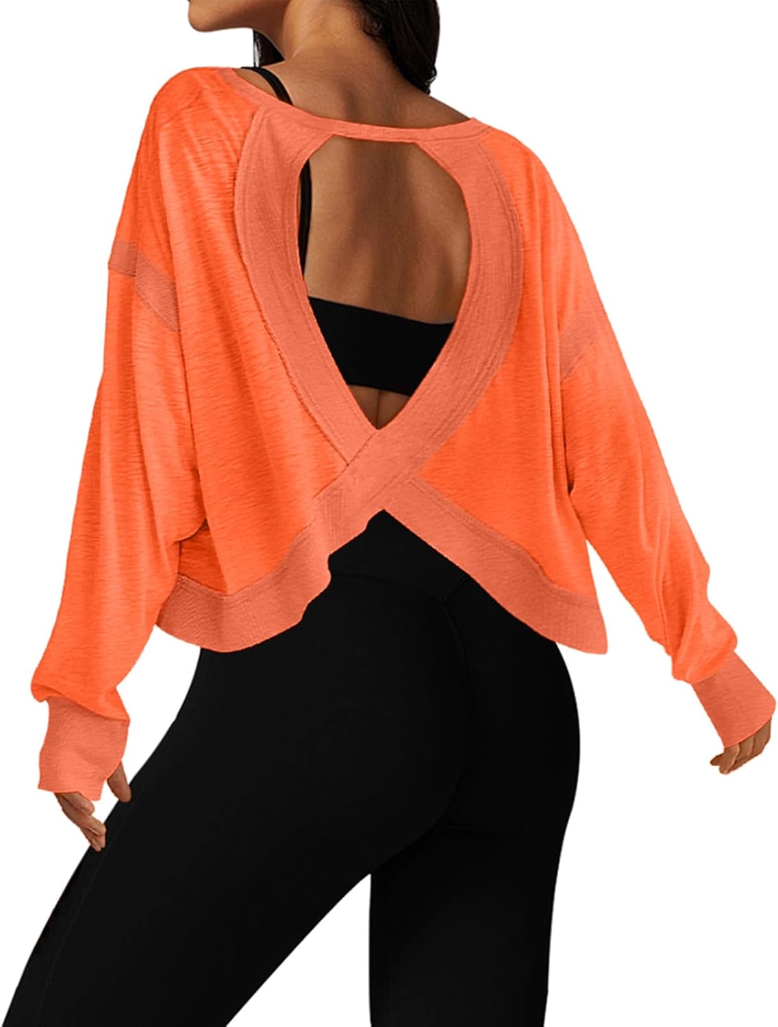 UNIANKIYA Open Back Workout Tops for Women Long Sleeve Cropped Athletic Clothes Gym Running Yoga Low Impact Sports T Shirts