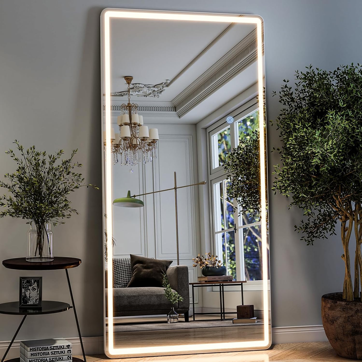 GLSLAND LED Full Length Mirror 71x32 inch Oversized Body Mirrors with Lights Wall Mounted Hanging Floor Standing Mirror for Bedroom, Living Room, Cloakroom, White