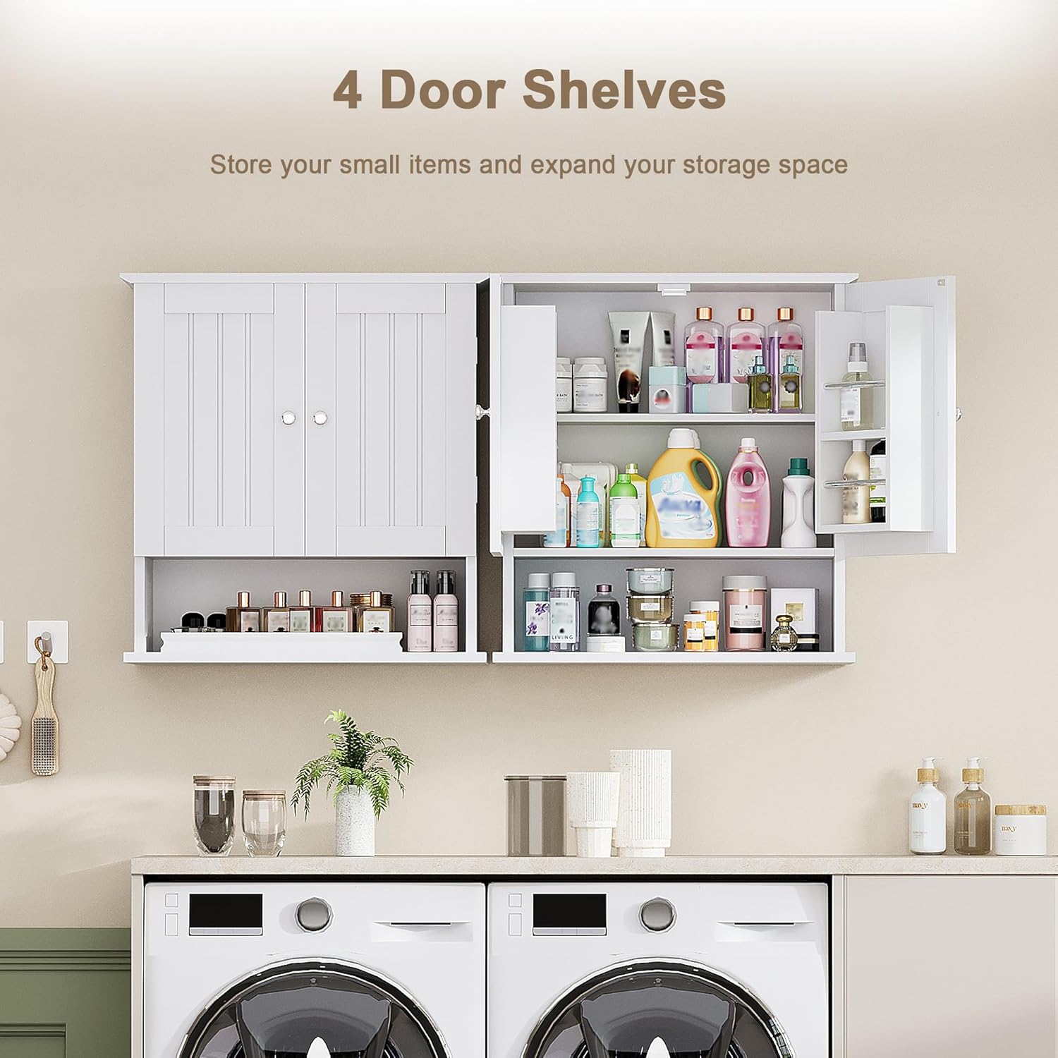 ChooChoo Kitchen Cabinet Wall Mounted, Laundry Room Cabinet with Door Shelves, Bathroom Wall Cabinet with Adjustable Shelf, Medicine Cabinet for Bathroom, Kitchen, Laundry Room, White