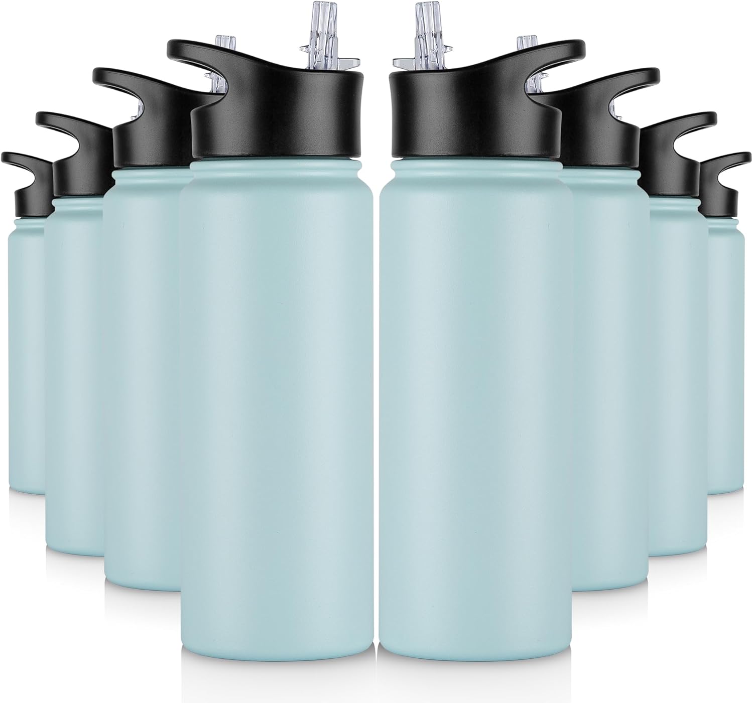 40 oz Insulated Water Bottle with Straw, Stainless Steel Sports Water Bottles with 2 Lids (Straw and Wide Mouth lid), Double Wall Vacuum, Leakproof, BPA-Free, Black