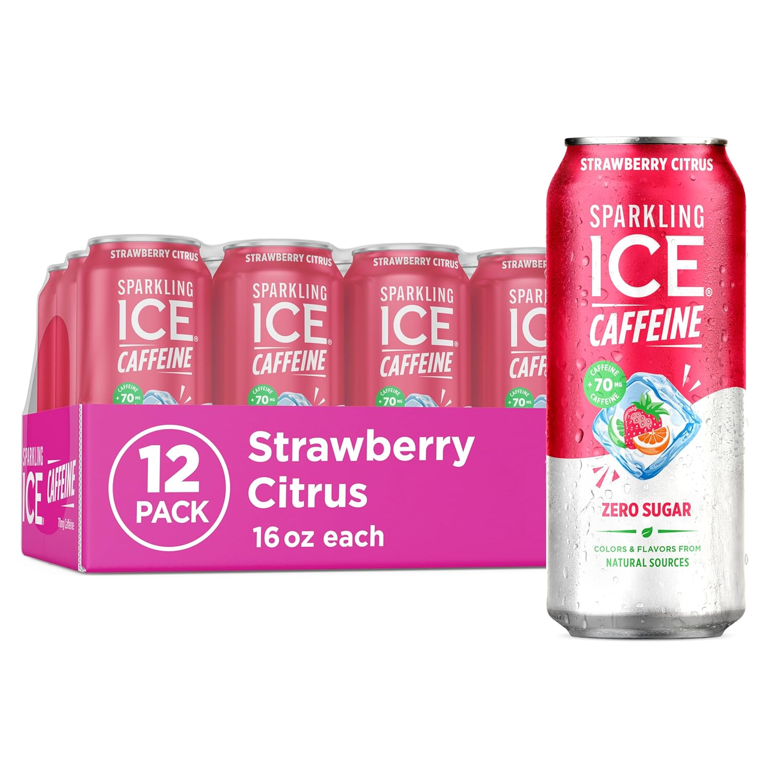 Sparkling Ice Caffeine Black Raspberry Sparkling Water with Caffeine, Zero Sugar, with Antioxidants and Vitamins,16 fl oz Cans (Pack Of 12)