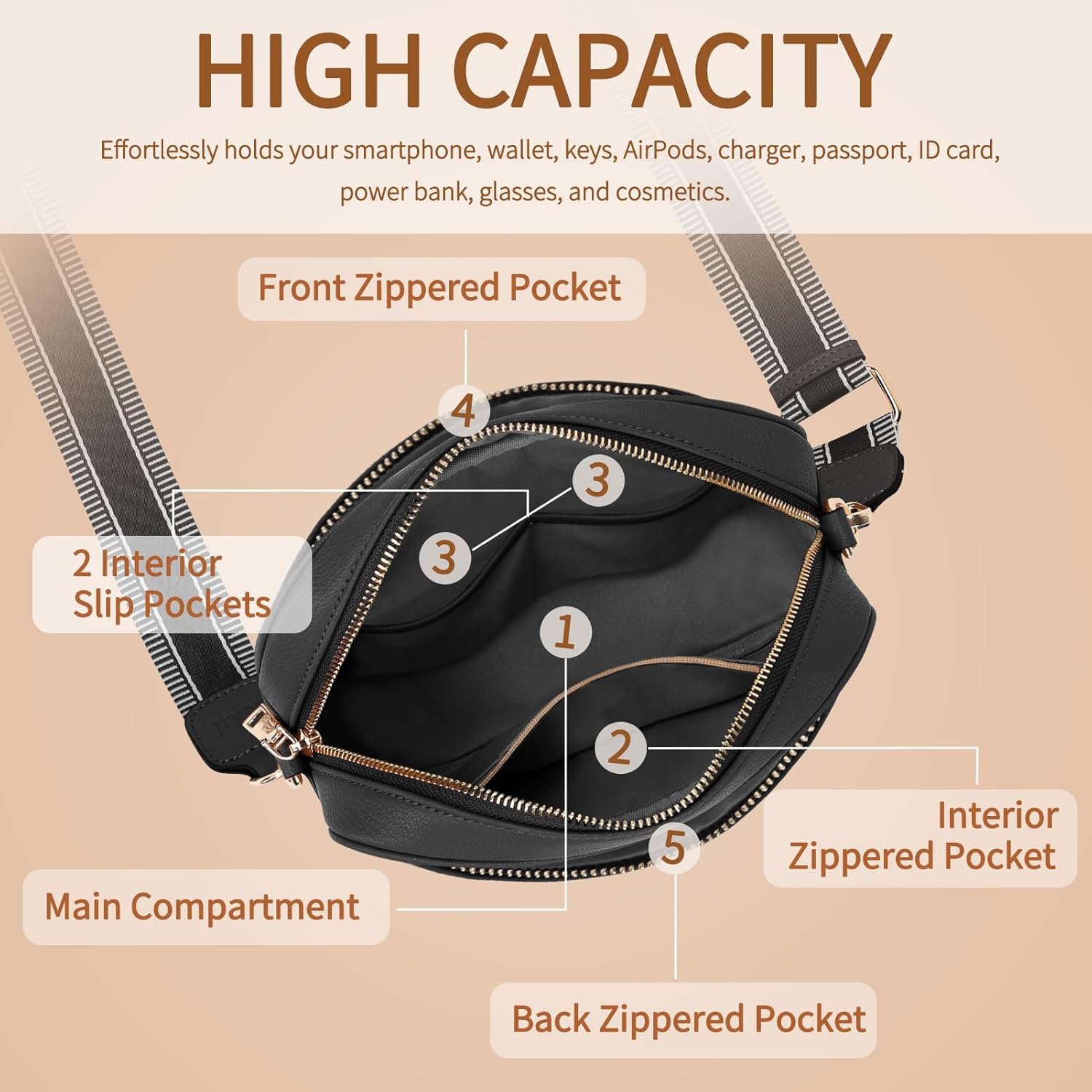 FYY Small Crossbody Bags for Women Quilted Vegan Leather Crossbody Purses for Women Travel with Adjustable Shoulder Strap