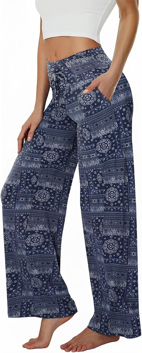TNNZEET 3 Pack Women's Wide Leg Pants with Pockets - Casual Loose Yoga Trouser Pants Sweatpants Palazzo Lounge Pajama Pants