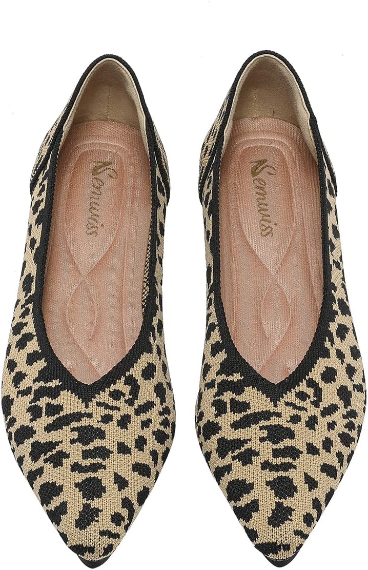 Semwiss Women's Ballet Flats Comfortable Casual Dressy Shoes,Work Flats Office Shoes Pointed Toe Leopard Flats.