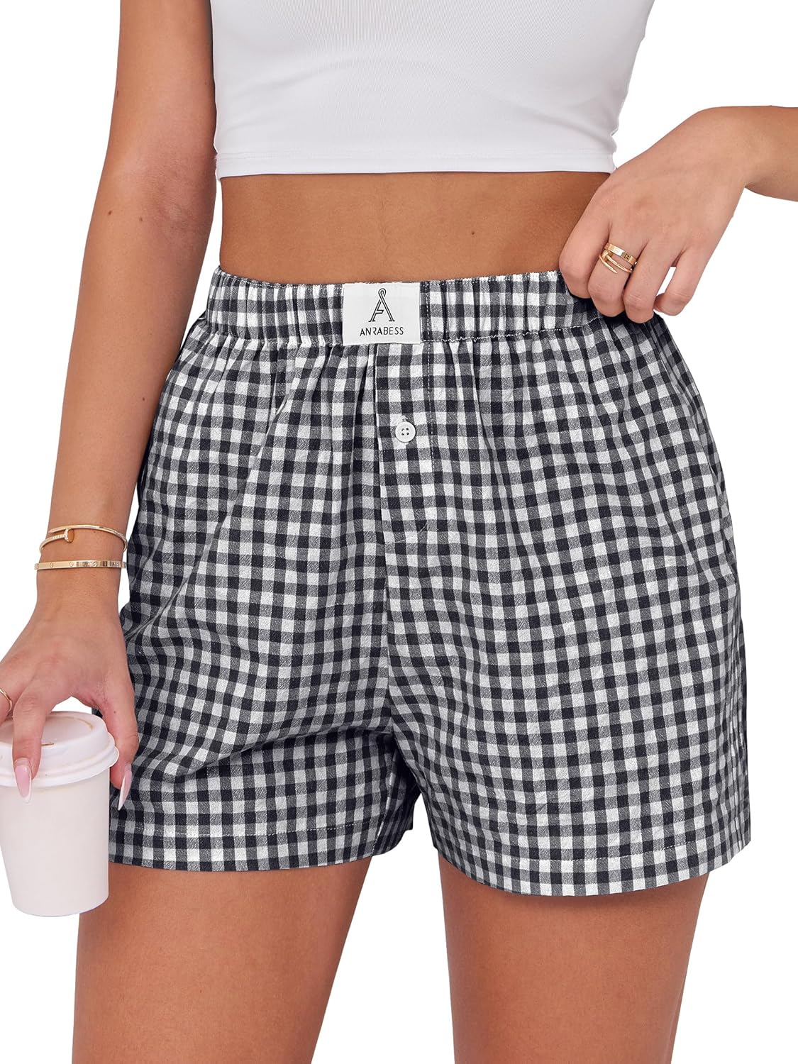 ANRABESS Boxer Shorts for Women Gingham Pajama 2026 Summer Casual Lounge Sleep Plaid Shorts Y2K Beach Bottoms