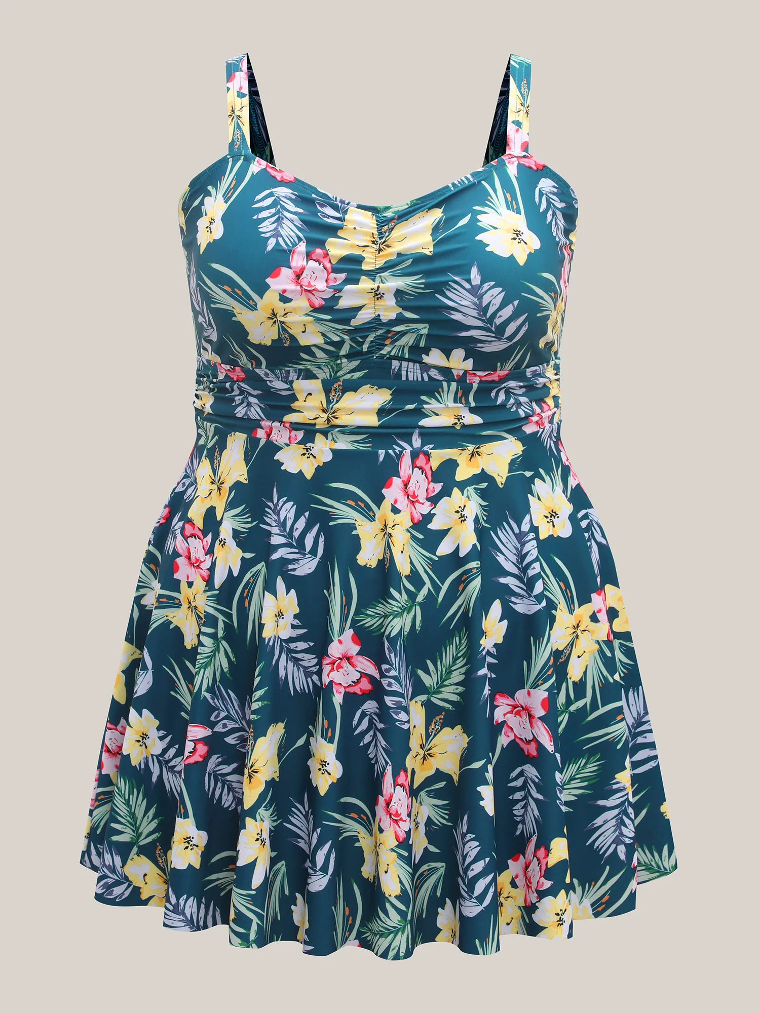 Tropical Floral Print Twist Front Swim Dress